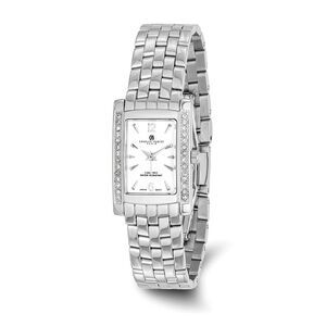Ladies Rectangular Crystal White Dial Watch by Charles Hubert